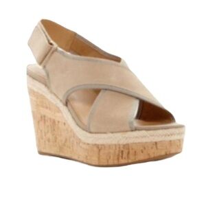 Franco Sarto Womens Tan Open Toe Cork Wedge Platform Sandals Sz 9.5 New